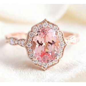 Vintage Style Round Pastel Pink Gemstone Gold Ring